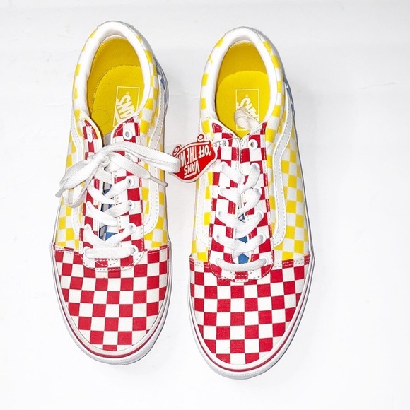 Van's Off The Wall Colorful Yellow Blue And White Lace Up Shoes - Picture 1 of 12